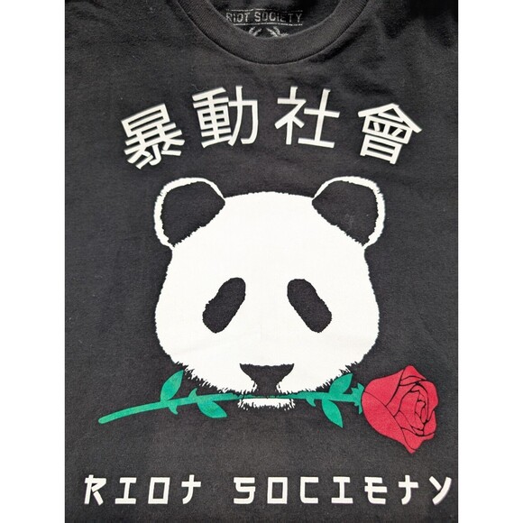 Riot Society Cotton Graphic Tee Shirt Medium Black Panda Rose Trap Streetwear - Picture 3 of 7